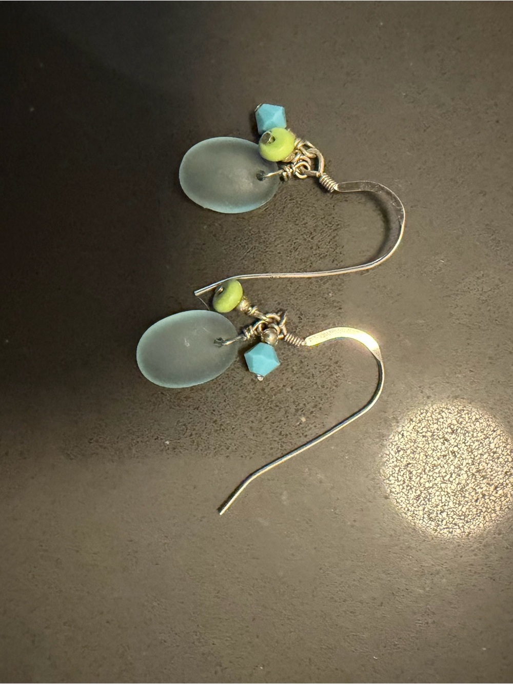 925 Sterling Delicate Sea Glass Drop Earrings in Aqua and Turquoise